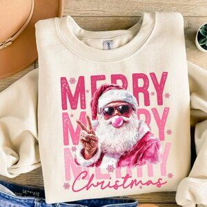 Pink Santa Sweatshirt – Funny Retro Bubble Gum Christmas Crewneck Gift 05